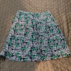 Mid-length heavy cotton skirt with greenhouse design. Boden size US 14, UK 18.
